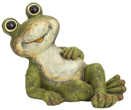 LaBelleHome Deko Frosch Garten 29 cm hoch 39 cm breit Vorgarten Figur lachend liegend Gartendekoration