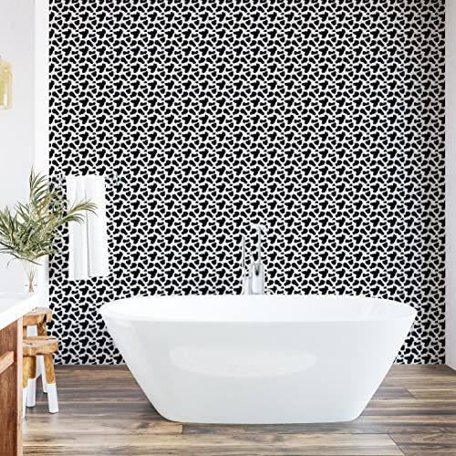 ABAKUHAUS Kuh-Druck abziehbare & klebbare Tapete für Zuhause, Kuhfell Schwarz Spots, selbstklebendes Wohnzimmer Küchenakzent, 33 cm x 250 cm, Charcoal Grau Weiß