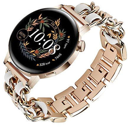 Metall mit Leder Armbänder für Huawei Watch GT 3 42mm - Damen Edelstahl Ersatzarmband Kompatibel (D)