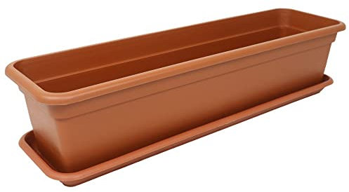 MePla - Balkonkasten Balcony 100 cm + Untersetzer - Terra - Blumenkübel - Pflanzentopf - Pflanzenkasten aus wetterfest UV-beständigem Kunststoff