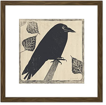 Artery8 Samuel Jessurun De Mesquita Picture Of A Crow 8X8 Inch Square Wooden Framed Wall Art Print Picture with Mount