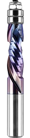 SpeTool Solid Carbide Compression Spiral Flush Trim Router Bit, 1/2 Inch Shank, 1-1/2 Inch Cutting Length, TAC Coating, Extra Long Up and Down Bottom Bearing
