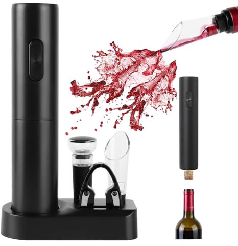 Tire Bouchon Électrique - Ouvre Bouteille Électrique, Tire Bouchon Automatique avec Coupe-Capsule, Verseur Aérateur de Vin, Bouchon à Vin, Coffret Cadeau