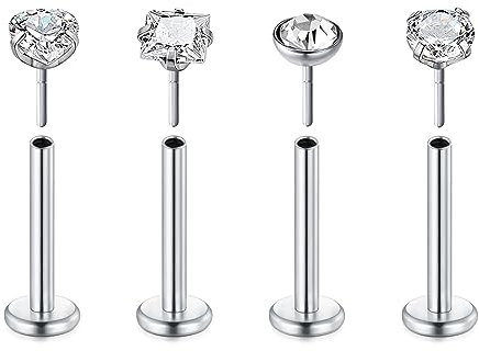 Rajnard 16G Lippenpiercing Push In Chirurgenstahl Labret Stecker 10mm Tragus Helix Stud Conch Piercing Ohrstecker Silber