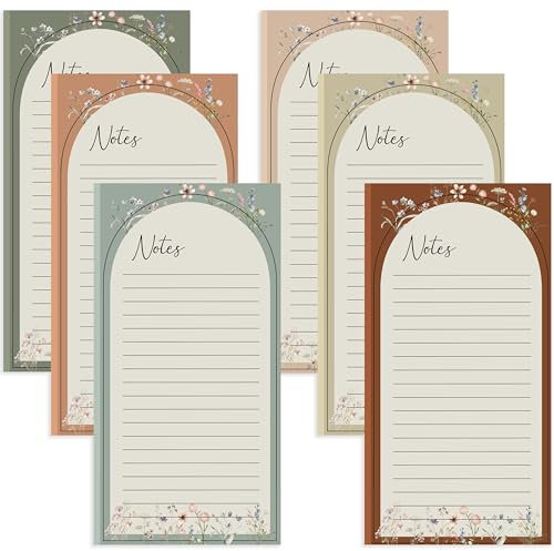 slapaflife Magnetische Notizblöcke für Kühlschrank, 6 Stück, Einkaufsliste, Magnetblock für Kühlschrank, elegantes Blumenmuster, 50 Blatt pro Notizblock