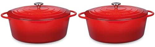 Küchenprofi Gusseisen Bräter mit Deckel, rot/innen schwarz, 31 cm, Schmortopf, Auflaufform, Dutch Oven, Brotbacktopf, emailliert, für alle Herdarten(inkl. Induktion), zum Schmoren, Backen, Braten