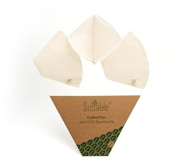 Susable Kaffeefilter wiederverwendbar 100% Bio Baumwolle, (Größe 3) Filtertüten für Kaffeemaschine und Handfilter, Permanentfilter Mehrwegfilter Dauerfilter 3 Stück…