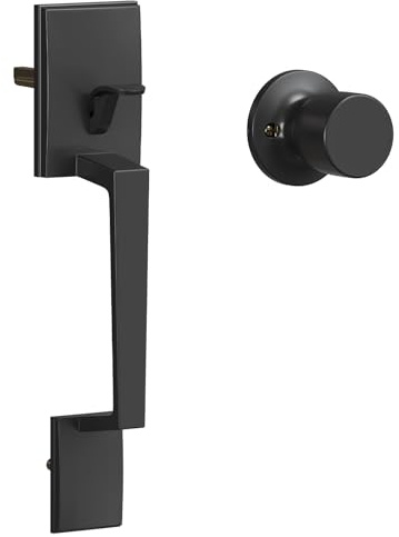 HOSOM Front Door Handle Exterior Door Handle Set with Knob, Black Front Door Handle No Lock, Front Door Entry Handleset with Reversible Lever Front Door knob for Right & Left-Handed Doors