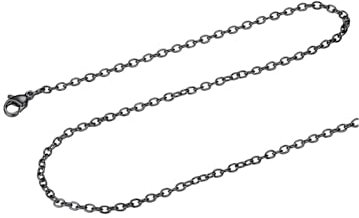 FOCALOOK Chaîne Collier Acier inoxydable Noir Femme 40 cm, Collier Homme Chaîne Rolo 2mm de Large
