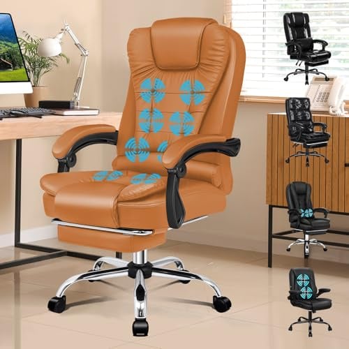ALFORDSON Ergonomisch Chefsessel Massage Bürostuhl Heizfunktion,PU Braun | Drehstuhl Schreibtischstuhl Einziehbare Fußstütze, Drehstuhl Neigungswinkel 90°-150°,Besprechungsstuhl höhenverstellbarer
