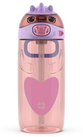 Ello Ellies Kinder-Wasserflasche aus Kunststoff, mit Strohhalm, integriertem Tragegriff und auslaufsicherem Verschlussdeckel, für Schulrucksack, Lunchbox und Outdoor-Sport, 473 ml, Einhorn