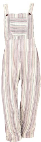 GURU SHOP Salopette Leggera, Stile Etnico Boho a Righe Oversize, Monopezzo Estivo, da Donna, beige., 42
