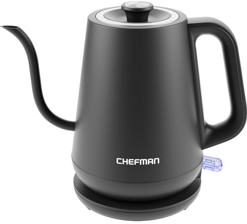 Chefman Gooseneck Electric Kettle, 0.8L Pour Over Tea Kettle for Coffee and Tea, One-Touch Operation, Boil-Dry Protection, Auto Shut-Off, Ultra-Fast Hot Water Boiler – Black