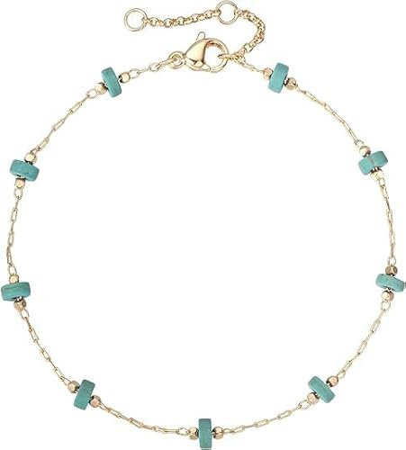Jenosy 14K Vergoldet Türkise Perle Armband Damen Gold Handmade Summer Perle Verstellbar Armband für Frauen Mädchen Schmuck