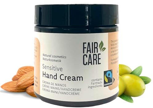 FAIR CARE Handcreme Mandel für sensible Haut 100ml Tiegel - Vegan & Fairtrade-Olivenöl - Nachhaltige Pflege für Hände