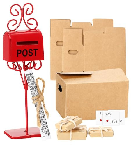Miniatur Wichtel Zubehör 3 Stück Miniatur Umzugskarton 3 Stück Miniatur Paket 3 Stück Miniatur Postkarte Miniatur Briefkasten Miniatur Zeitungen Puppenhaus Zubehör für DIY Puppenhaus Dekor