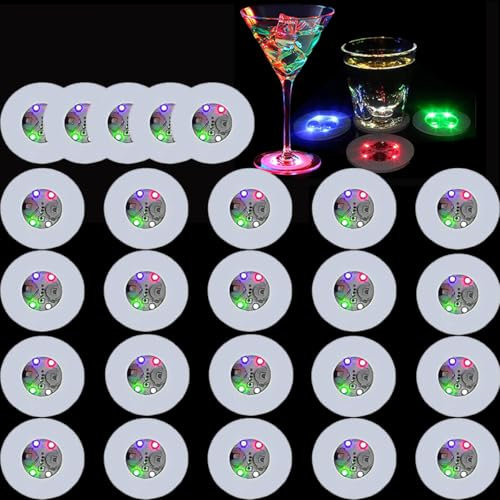 Verve Jelly 25 Pack LED Coasters, Light Up Cup Mats Colorful Liquor Bottle Light Stickers, Led Bar Coaster Drinks Coasters for Coffee Tea Beer Mug Wine Glass Bottle