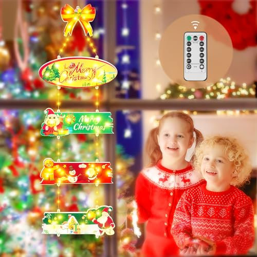 Luckits LED Weihnachtsbeleuchtung Fenster, Weihnachtsbeleuchtung mit Timer-Fernbedienung, 8 Blinkmodi Weihnachtsmann, Schneemann Weihnachtsdeko Fenster für Party Weihnachtsdeko Innen Außen