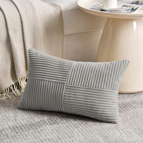 FDTERN 1 Stück Hellgrau Kissenbezug 50x70 cm Weich Kordsamt Kissenbezüge Kissenhülle Dekokissenbezug Sofakissen Dekokissen Boho Deko für Sofa Schlafzimmer Wohnzimmer Balkon (Ohne Kissenfüllung)
