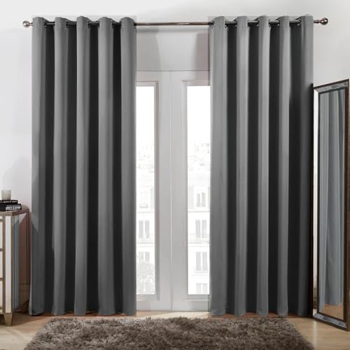 Verdunklungsvorhänge 65 x 70 cm Dicke Thermogardine Kälteschutz Warm Thermovorhang Kälteschutz 2Er Set für Schiene Blackout Curtains, Dunkelgrau