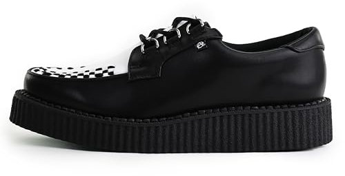 T.U.K Anarchic Creeper by Zapatos de Cuero para Hombres y Mujeres - Color Black White Leather - Gothic to Punkrock - Brothel Creepers - Zapatos de cuña con Cordones - Talla EU39