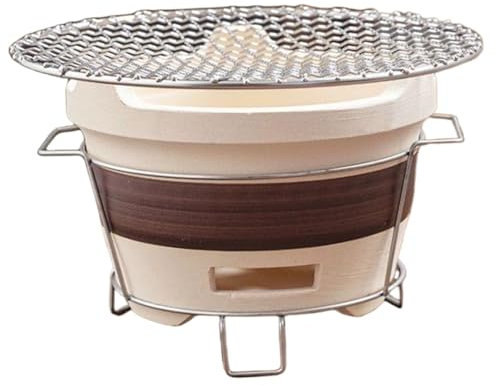 Clay Ofen kleiner Campingofen tragbarer Holzkohlegrill belüftet runde Holzkohlegrill Tee Herstellung mit Eisen Rack & Grill Netto -Holzkohleofen für Home Party Camping Barbecue, Campingofen
