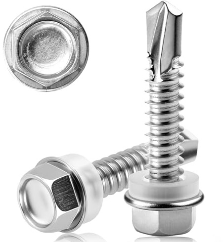 52 PCS Self Tapping Screws Metal M6.3X32MM Hex Head Self Drilling Screws 410 Stainless Steel Tech Screws for Metal Self Tapping Bolts for Metal Sheets Ventilation Pipes Corrugated Roofing Windows