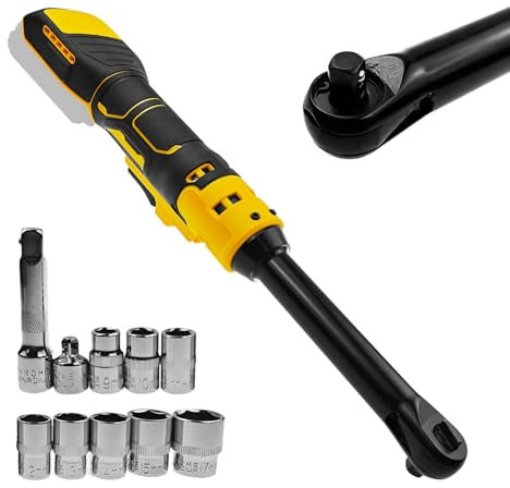 Chiave a cricchetto senza fili estesa da 3/8 per batterie Dewalt da 18 V 20 V, testa estesa da 16 cm, 80 N.m, 320 giri/min, set con luce LED integrata e 8 prese