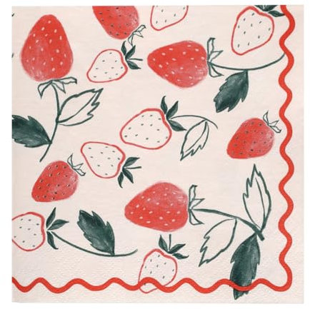 Talking Tables 20 x serviettes fraise jetables pour anniversaire mariage baby shower traiteur pique-nique été Wimbledon decoupage emballage recyclé fabriqué en UE 3 plis 33 cm