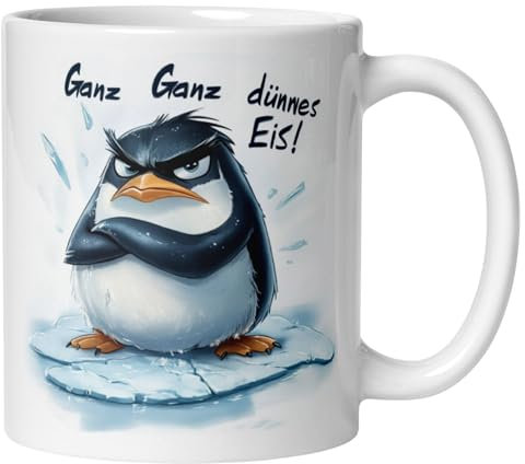 Pinguin Tasse Büro Morgenmuffel Lustig | Pinguin Spruch Tasse Ganz dünnes Eis | Lustige Tasse für Kollegen Büro Arbeit schlechte Laune Kaffeeliebhaber Tierbecher Frühstück Spaß Aufstehen Geschenk