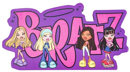 Silver Buffalo Bratz Wandschild mit Figuren und Logo, glitzernd, groß, gestanzt, MDF-Box