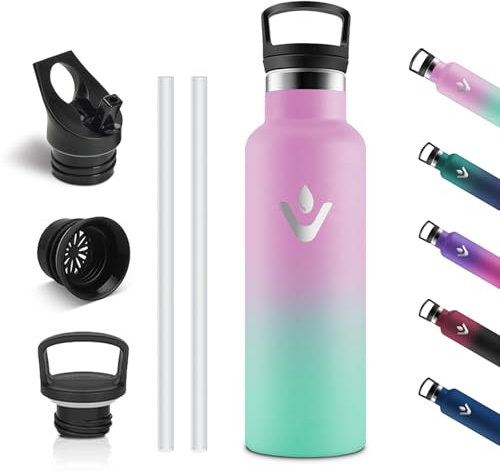 Vikastar Gourde Isotherme, 500ml sans BPA, Bouteille Isotherme, Froid&Chaud, Gourde Inox, Anti-Fuite, Gourde Enfant Inox pour Sport, Enfant, École, Gym, Cyclisme, Rose & Vert