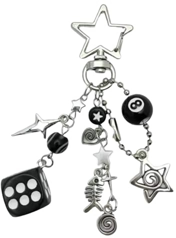 Nhemeylp 8 Ball Keyring, Novelty Keychains Y2K Pendant with Dice and Stars, Cute Keyrings for Women and Men Perfect for Backpack Decor and Gifts (Style A)