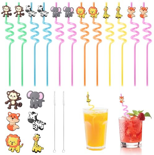 12 Pièces Paille Reutilisable Bouclés, Pailles en Plastique Rigide Bouclées, Pailles en Plastique Bouclées, Pailles Spirales pour Fournitures De Fête D'anniversaire