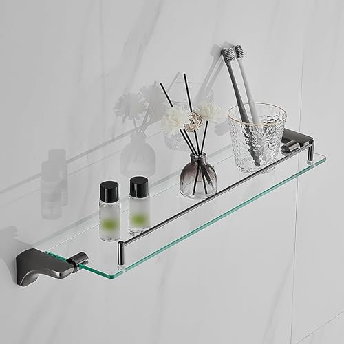 MNBVH Glasregal, Edelstahl -glasregal, Bad Rechteckige Glasregale, Schwimmende Glasregale Für Wand, Dusche, Toilette, Gunmetalgrau(Size:39cm)