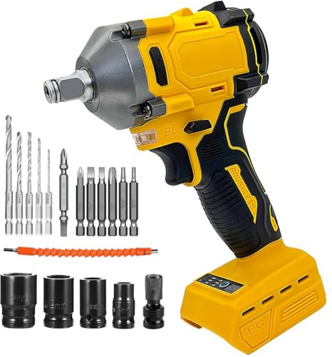Impact Wrenches 1/2,Cordless Wrench Brushless Impact Gun for Dewalt 18V Battery, Electric Impact Driver,3200rpm & Max Torque 700N.m, 18pcs Accessories High Torque Impact Wrench for Car Tire DIY Craft