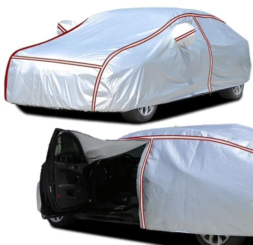 Autoplane Atmungsaktiv für Seat Ibiza, Wasserdicht Sonnenschutz UV-Schutz Staubdicht Kratzfest Vollgarage Autoplane Mit Reflektierenden Streifen