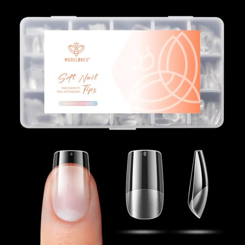 Modelones Short Square Nail Tips, 360pcs Pre-etched Clear Fake Nails Press On Full Cover Half Matte Acrylic Gel Kit False Tips for Extension Salon DIY at Home 15 Sizes