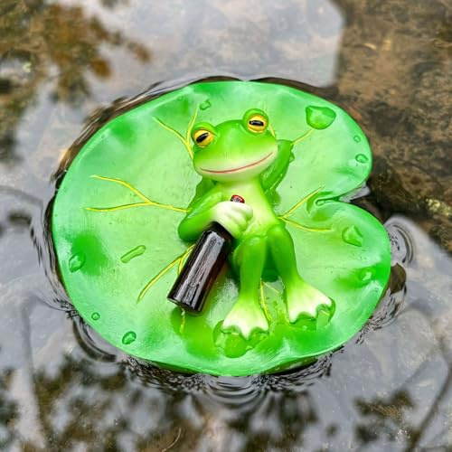 Kertaym Schwimmender Frosch Für Miniteich Garten Balkon Teiche Aus Harz - Realistisches Wasserdekorationselement Mit Selbstaufrichtender Funktion
