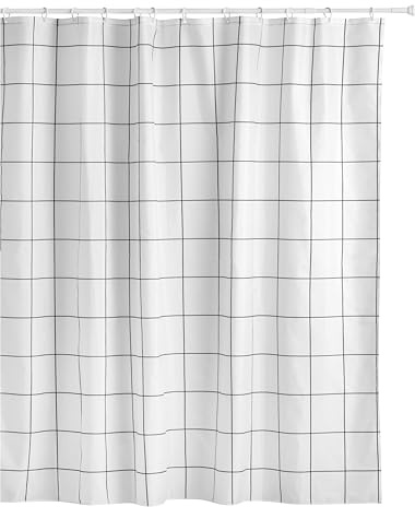TATAY Rideau Douche Tissu 220 x 200 cm, 16 Anneaux, Modèle Industrial | TATAY Rideau Douche Tissu | Dimensions 220 x 200 cm | 16 Anneaux | Polyester Résistant | Modèle Industrial, Blanc & Noir