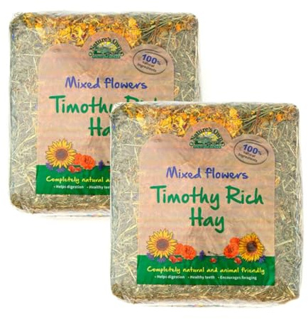 Nature's Own Timothy Hay With Mixed Flowers Animal Pet Natural Feed - Dust Extracted - For Rabbit Guinea Pig Chinchilla Hamster & Small Animals - 2 x 1kg