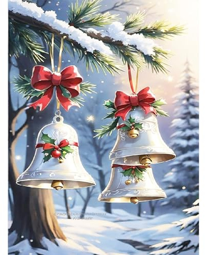 BOWETILE Diamond Painting Weihnachtsglocken Erwachsene, Weihnachten Weihnachtsglocken Diamant Painting Bilder für Erwachsene Anfänger, 5D DIY Diamond Art Craft für Home Wand Decor 30x40cm