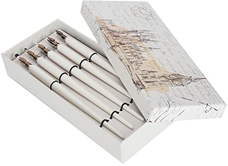 LUCKDANO Calligraphy Dip Pen with Storage Box Wooden Handle Dip Pen Home Art Painting Calligraphy Fountain Set Writing Painting Signing Sketch (White Slender Pole)