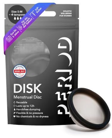 PERIOD Disco mestruale riutilizzabile - Disco mestruale in silicone medico platino con funzione di svuotamento automatico - Comodo per tutte le fasi mestruali, S/M
