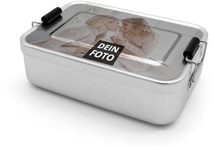 PhotoFancy® Alu-Brotdose personalisierbar – mit Foto oder Text – Retro Lunchbox aus Aluminium – Direktdruck – 17,3 × 11,8 × 5,5 cm – lebensmittelecht