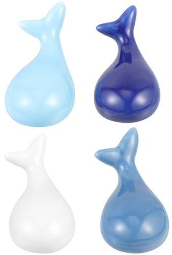 HOMSFOU 4pcs Ceramic Whale Chopstick Holders Set, Cute Whale-Shaped Chopstick Rests for Table Decoration, Multi-Functional Ceramic Spoon and Cutlery Support for Home and Restaurant Use