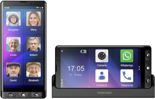 Maxcom MS601, Telefono cellulare per anziani con WhatsApp, grandi icone e pulsante SOS, grande schermo 6, base di ricarica, Android 14, batteria 4000 mAh
