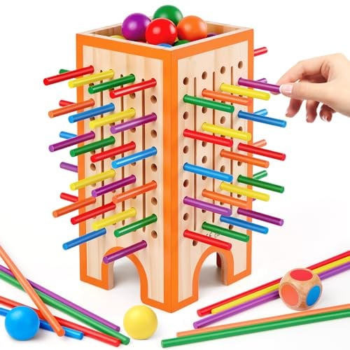 Montessori Game Wooden Board Games, Kids Game with 42 Sticks and 12 Balls, Educational Toys for 3 4 5 6 Years Old, Math Learning, Fine Motor Skills Toy, Family Travel Games Gift for Boys Girls