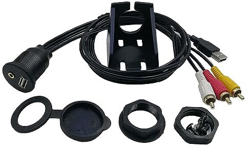 zdyCGTime HDMI-Panel-Einbaumontage, 3,5 mm und HDMI-Stecker auf Buchse, für Auto, Boot, Motorrad, 3.5mm&USB, 1M