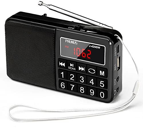 PRUNUS J-429SW Portable Radios Small AM/FM/SW, Rechargeable Radio with AUX/SD/TF/MP3 Speaker. Battery Operated Radio with Large Button and Large Display.Stores Stations Automatically. (NO DAB)